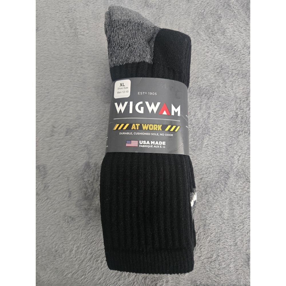 Wigwam Men's At Work 3-Pack Crew Socks Black XL Size 12-15 #S1221